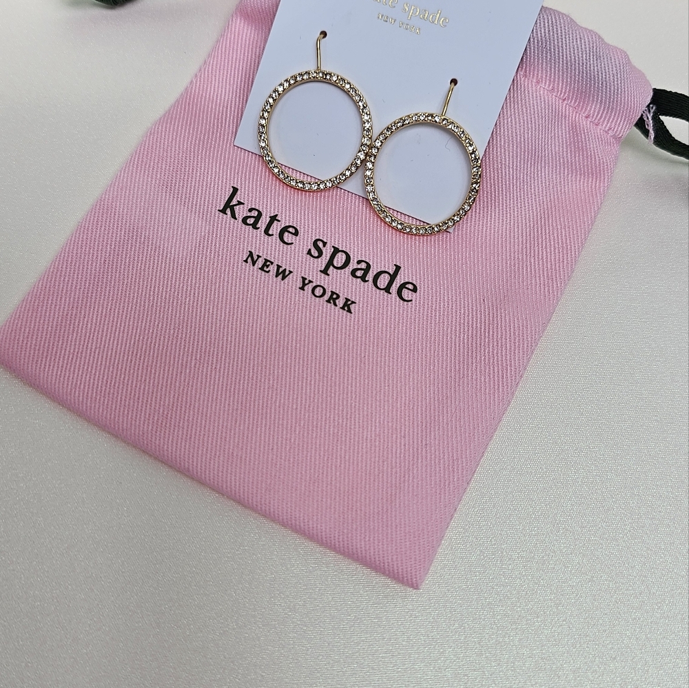 KATE SPADE PAVE HOOP EARINGS-CRYSTAL- GOLD NWT
